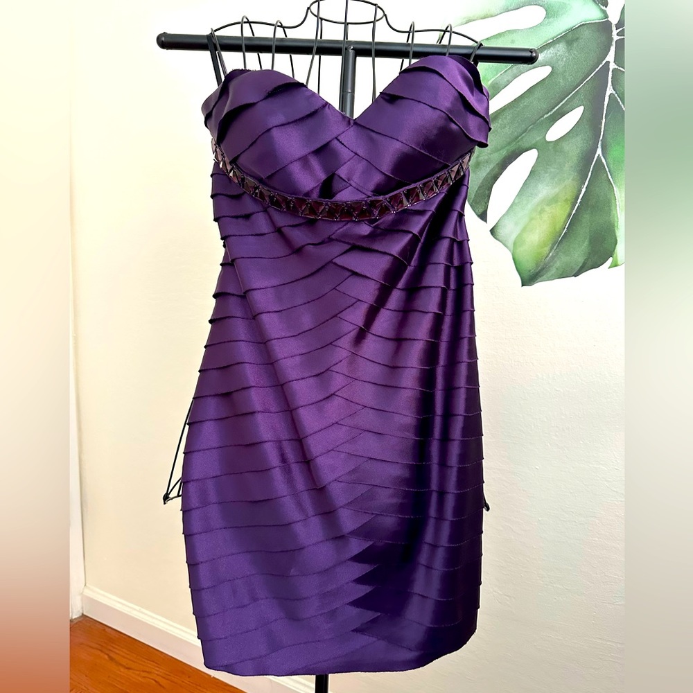 Bebe strapless jewel toned purple dress